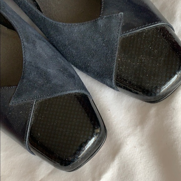 Navy & suede dress flats/loafers 1 1/2” heel - Picture 2 of 6